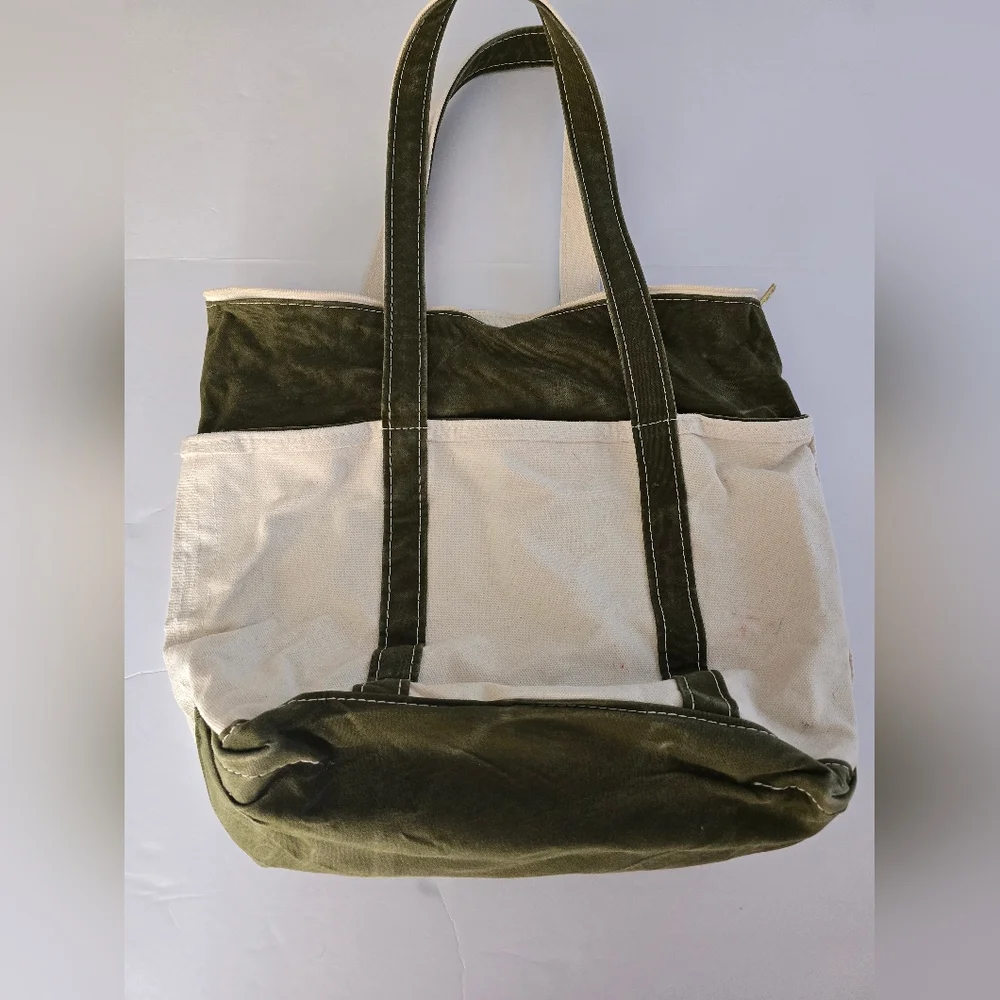 L.L. Bean Canvas Tote in Olive Green and Natural